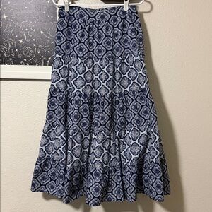 Boden Womens Tiered Maxi Skirt Size‎ 8 Boho Mosaic Blue Zip Floral